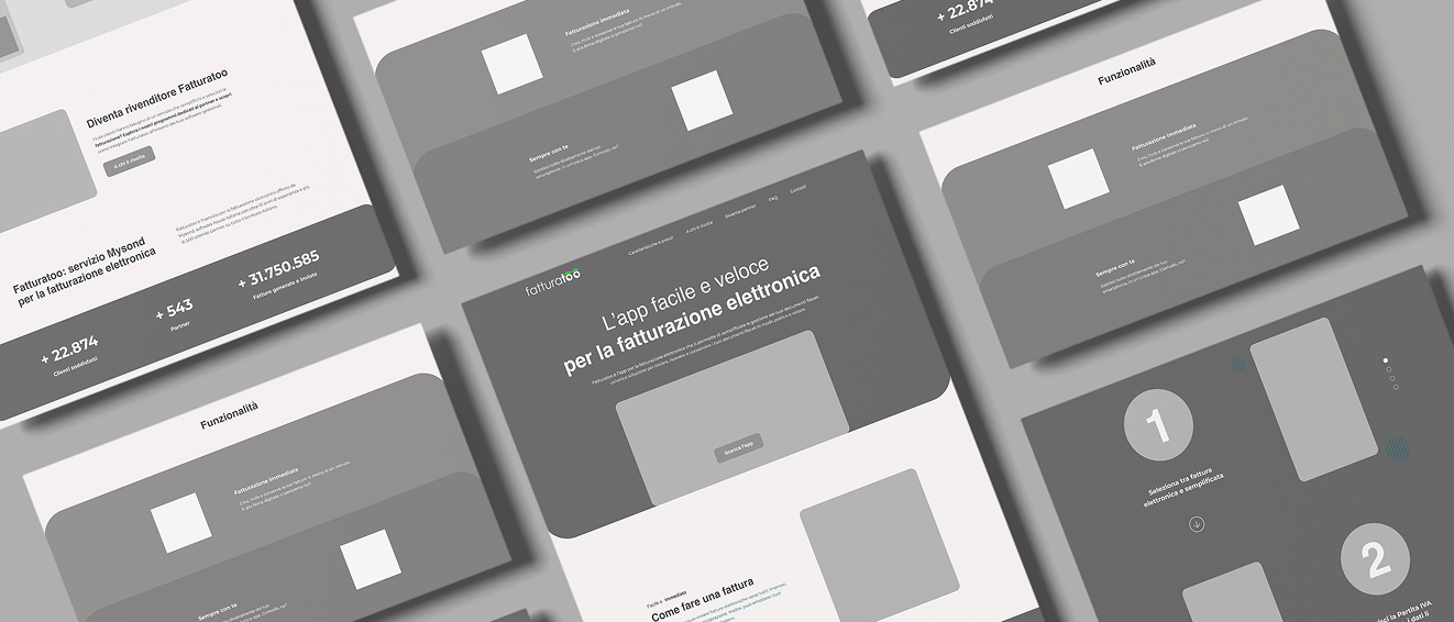 Tavola dei wireframe delle pagine desktop e mobile