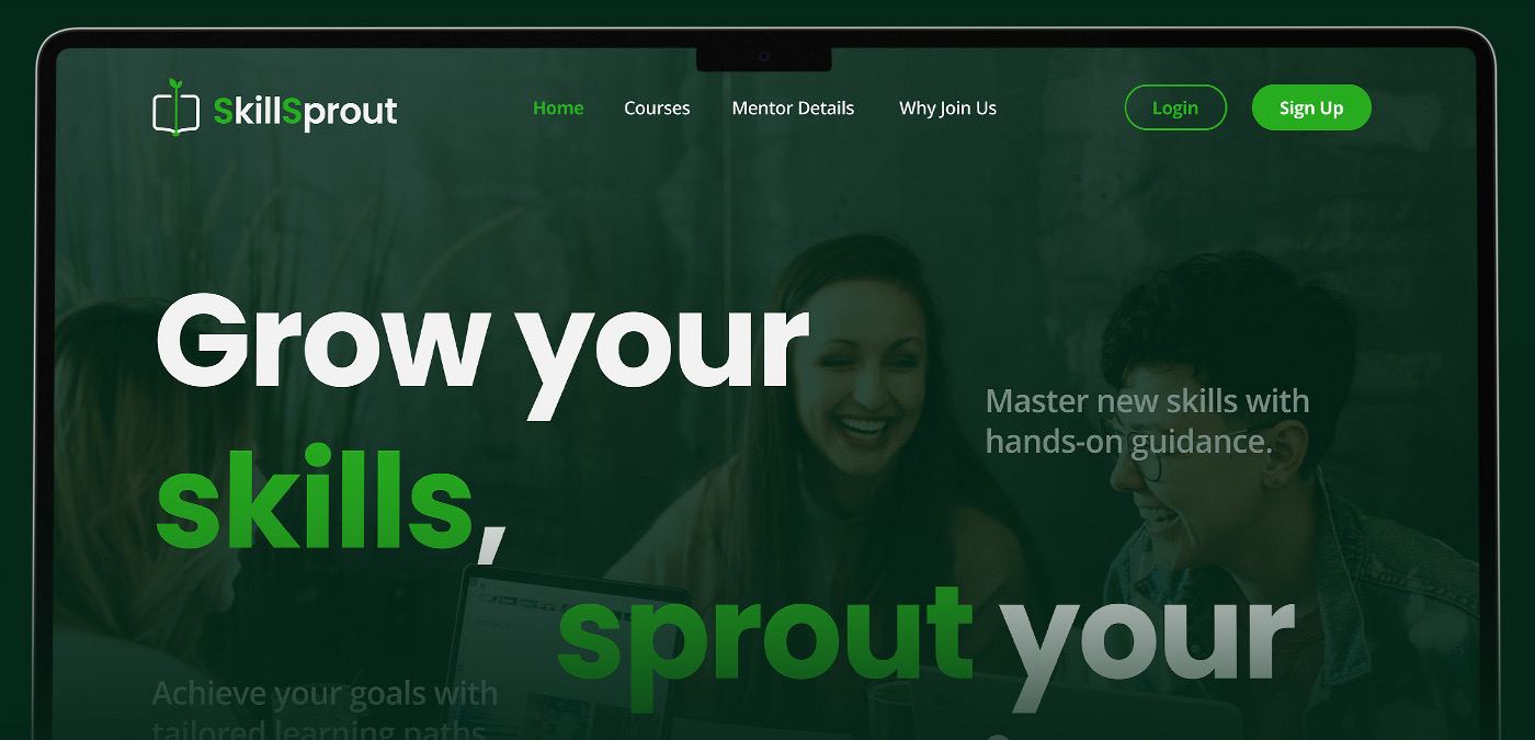 La sezione di apertura del sito SkillSprout: Grow your skills, sprout your potential